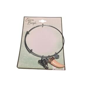 Charm Bangle Bracelet Elephant Tusk Charm Blue Stone Adjustable